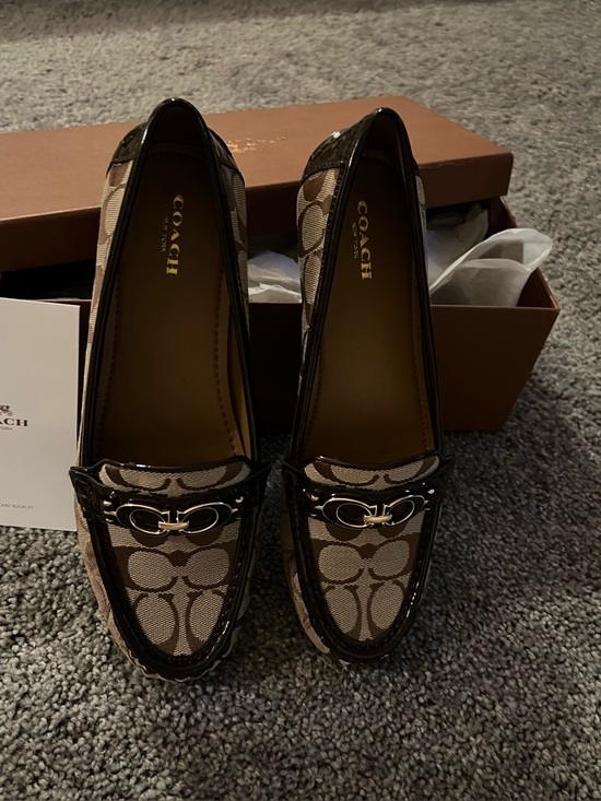 Coach Shoes - Coach Brown Signature Canvas Loafers with Brown Patent Trim